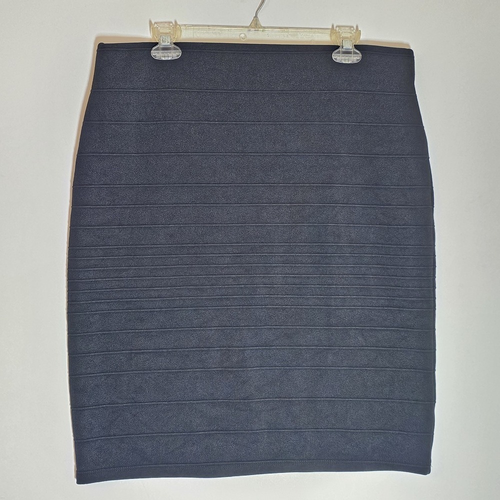 Dress Barn Skirt Womens Large Black Textured Stretch Career Classic Midi Modest
